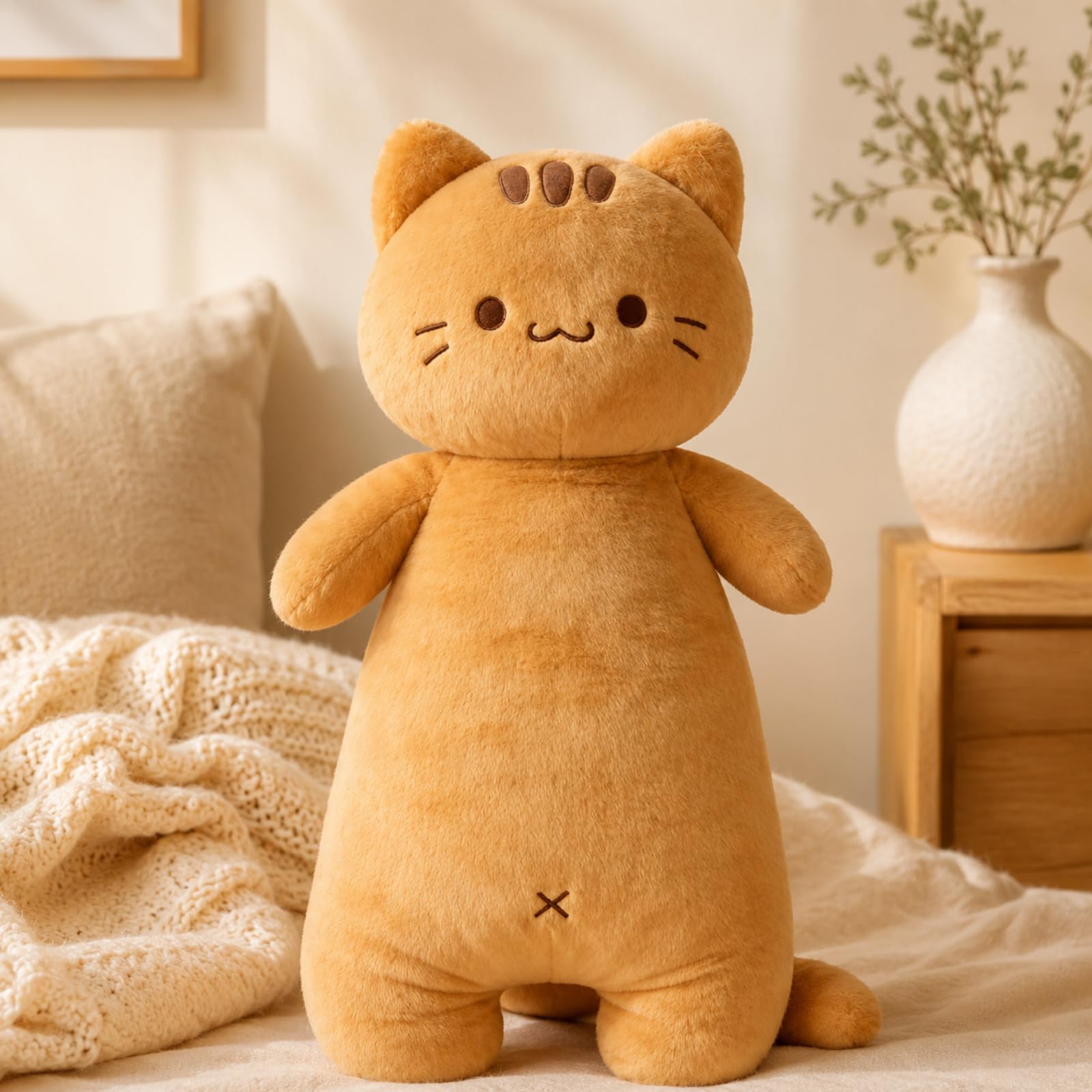 AMOSIJOY Riesen Katze Kuscheltier 60-150cm, Langes Plüschtier Seitenschläferkissen, Kawaii Kater Stofftier, Weiches Schlafkissen Body Pillow, Deko Geschenk für Mädchen Teenager (A,150cm)