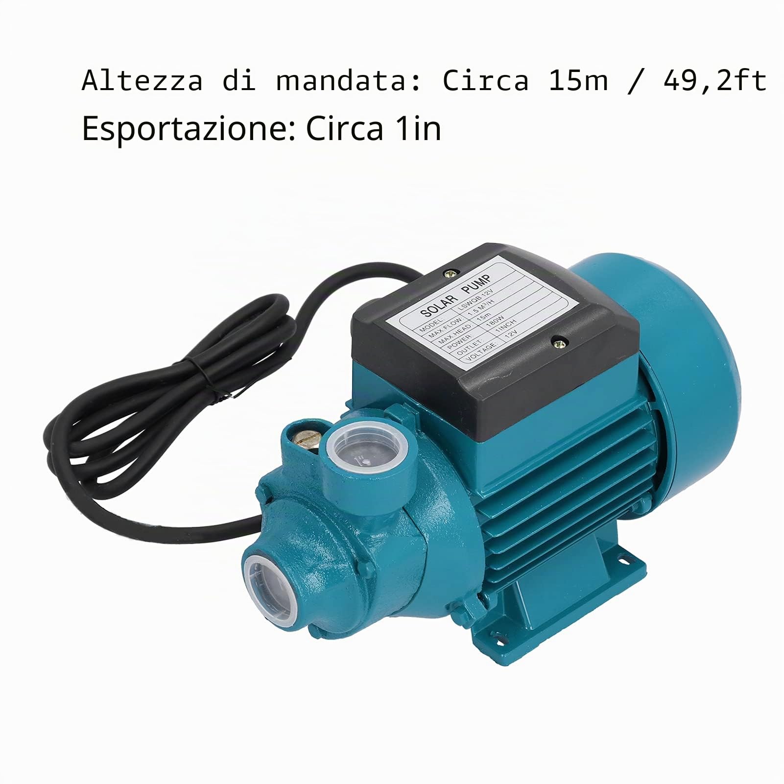Pompa Dell'acqua, LSWQB-12V 180W DC12V 1.5m³/H Motore a Girante Unipolare Strumento di Irrigazione Ad Aspirazione Singola Orizzontale, per L'approvvigionamento Idrico Domestico Pressurizzato