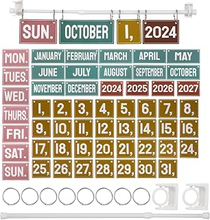 Generic Calendar Kit With Adjustable Rod O-Rings, Flip Calendar Set With Year Month Week Day Cards, For Classroom Decorations, Home Decor, School Teaching Supplies, Calendar Bulletin Board Set