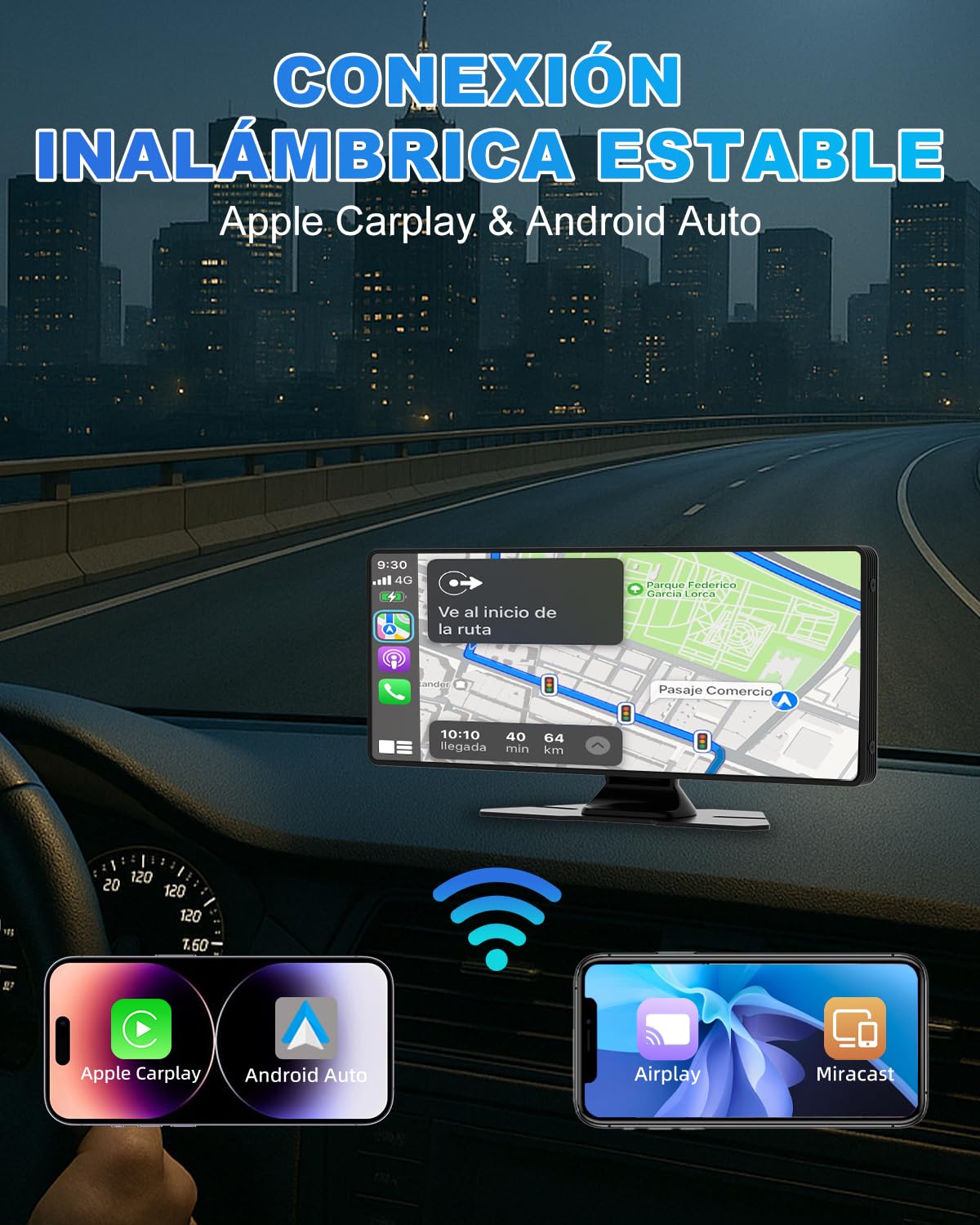 Pantalla Coche, 10.26" Pantalla Carplay Coche para Apple y Android con Cámara Trasera y Delantera HD 1080P, Navegación GPS, Sonido Premium, Control por Voz, Encendedor de Coche de Doble Puerto, AUX