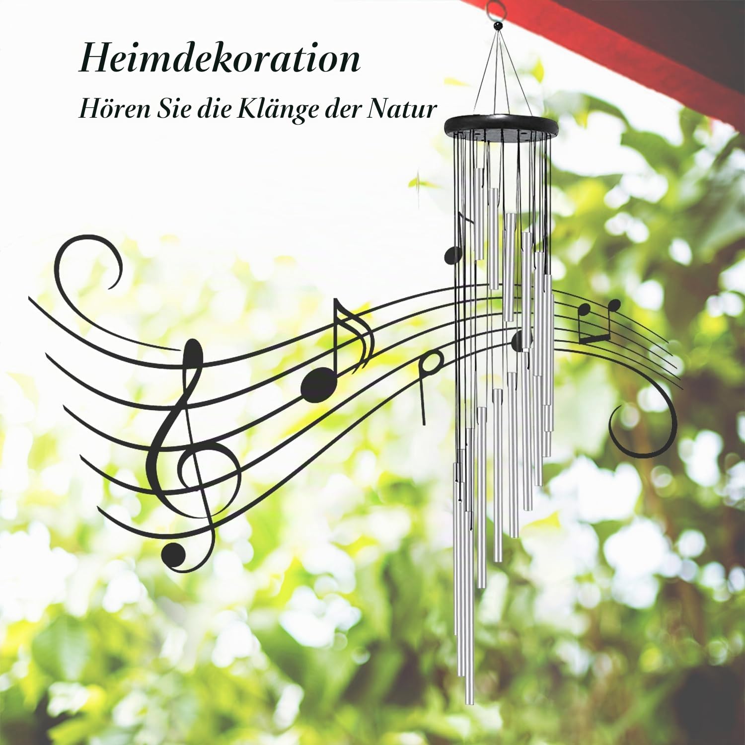 Windspiel, 18 Rohre aus Aluminiumlegierung für Garten, dekoratives Windspiel für drinnen und draußen, hängende Windspiele für Zuhause, Metall-Windspiele für Heimdekoration, Geschenk (Silber)