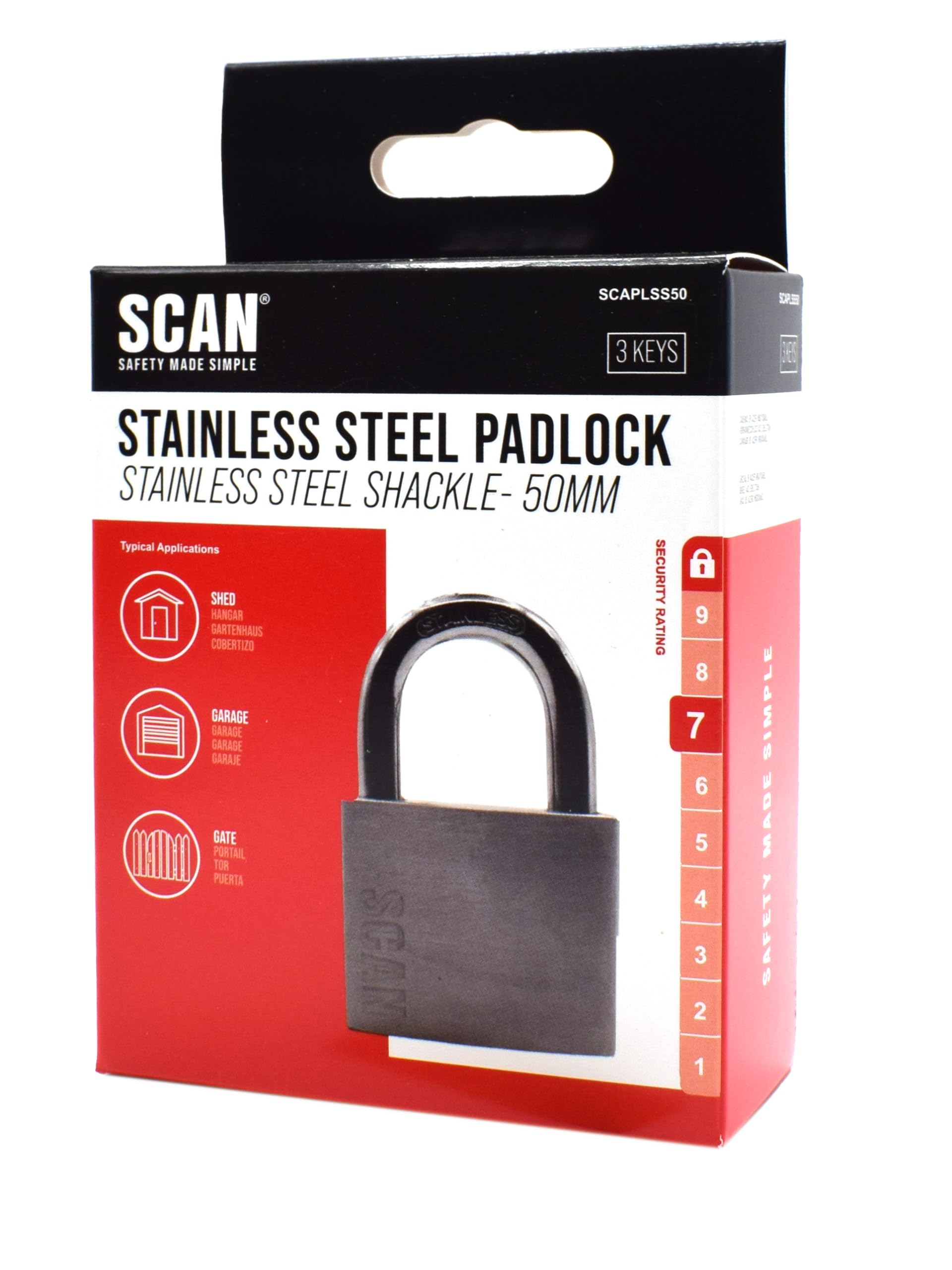 SCAN SCAPLSS50 Stainless Steel Padlock, Silver - Image 2