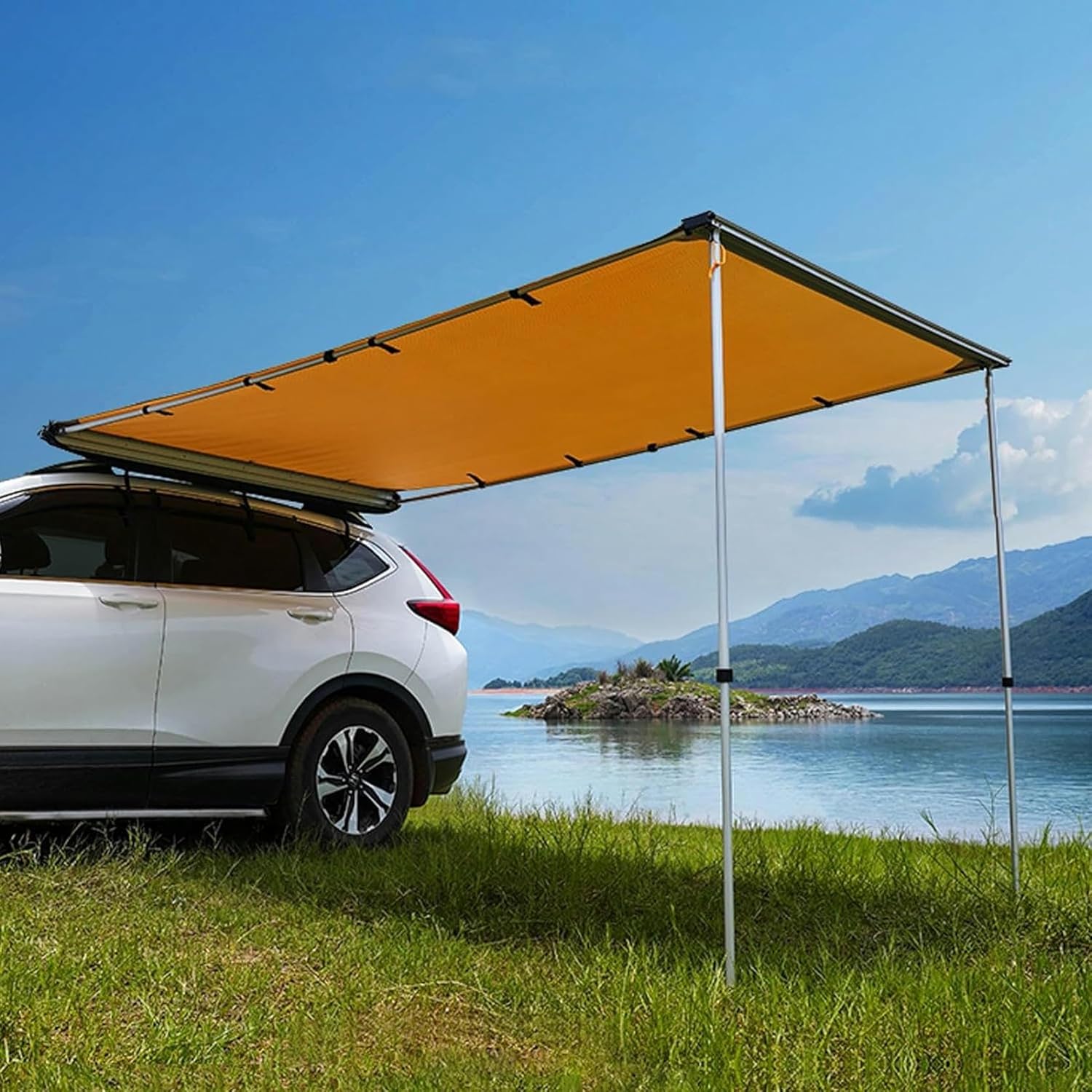 AMNOOL Truck Awnings Camping Pull-Out Car Side Awning, Height Adjustable Tent Shelter, Weatherproof Side Awning for Camping Overland (Hardware Included) (Size : 140 * 200cm/4.6 * 6.6ft)