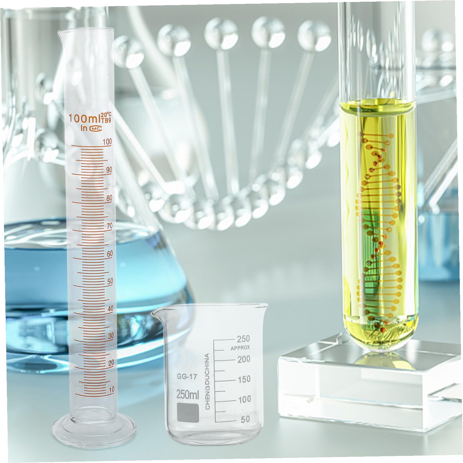 Cabilock 9piezas Cristalería Para Laboratorio Incluye Vaso Medidor Graduado Matraz Erlenmeyer y Probetas Para Experimentos Científicos Casa o Escuela