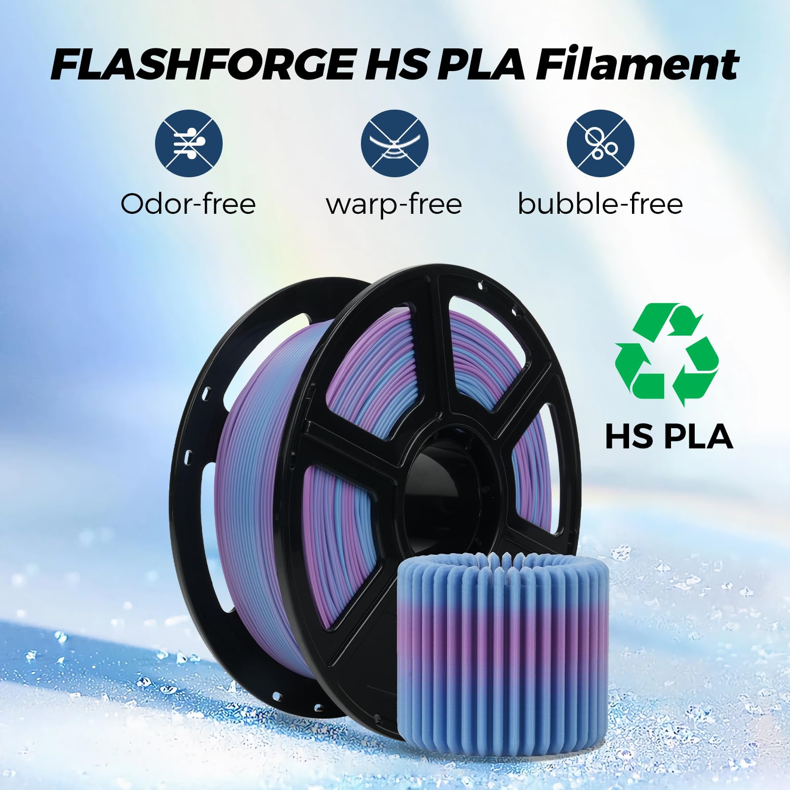 FLASHFORGE Filamento PLA ad alta velocità 1,75 mm, 500 mm/s di stampa ad alta velocità, filamento rapido per la stampa veloce (sfumatura blu viola e blu fluttuante)