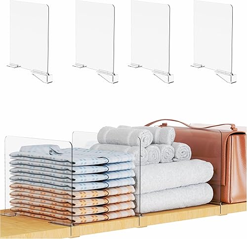 Miniatura 11 de Yieach Separadores de estantes transparentes de altura ajustable, paquete de 6 divisores acrílicos para estantes de armario para organización