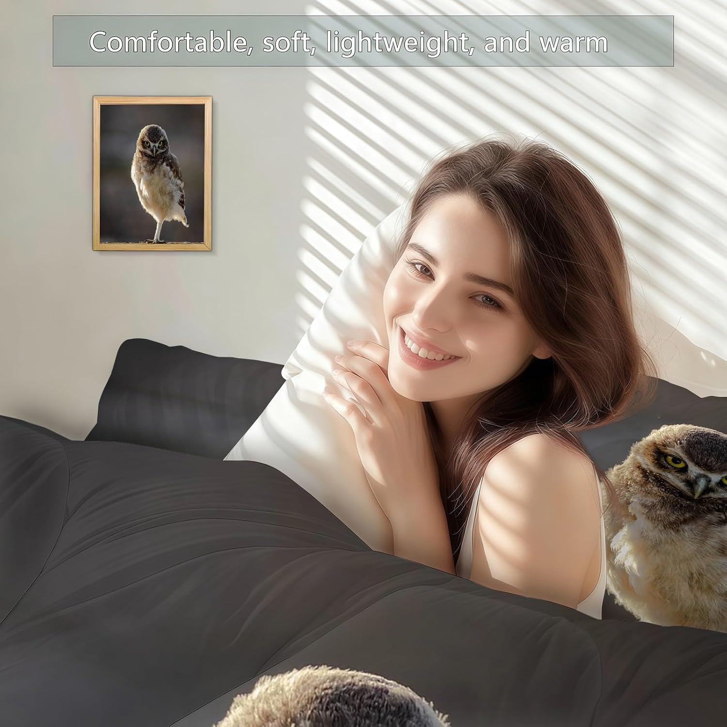 Owl King Size Comforter Set, Brown Comforter King Size Luxury Soft Microfiber Fluffy Printing Duvet Insert, Quilt with 2 Pillowcases for Kids and Adults YUb2993
