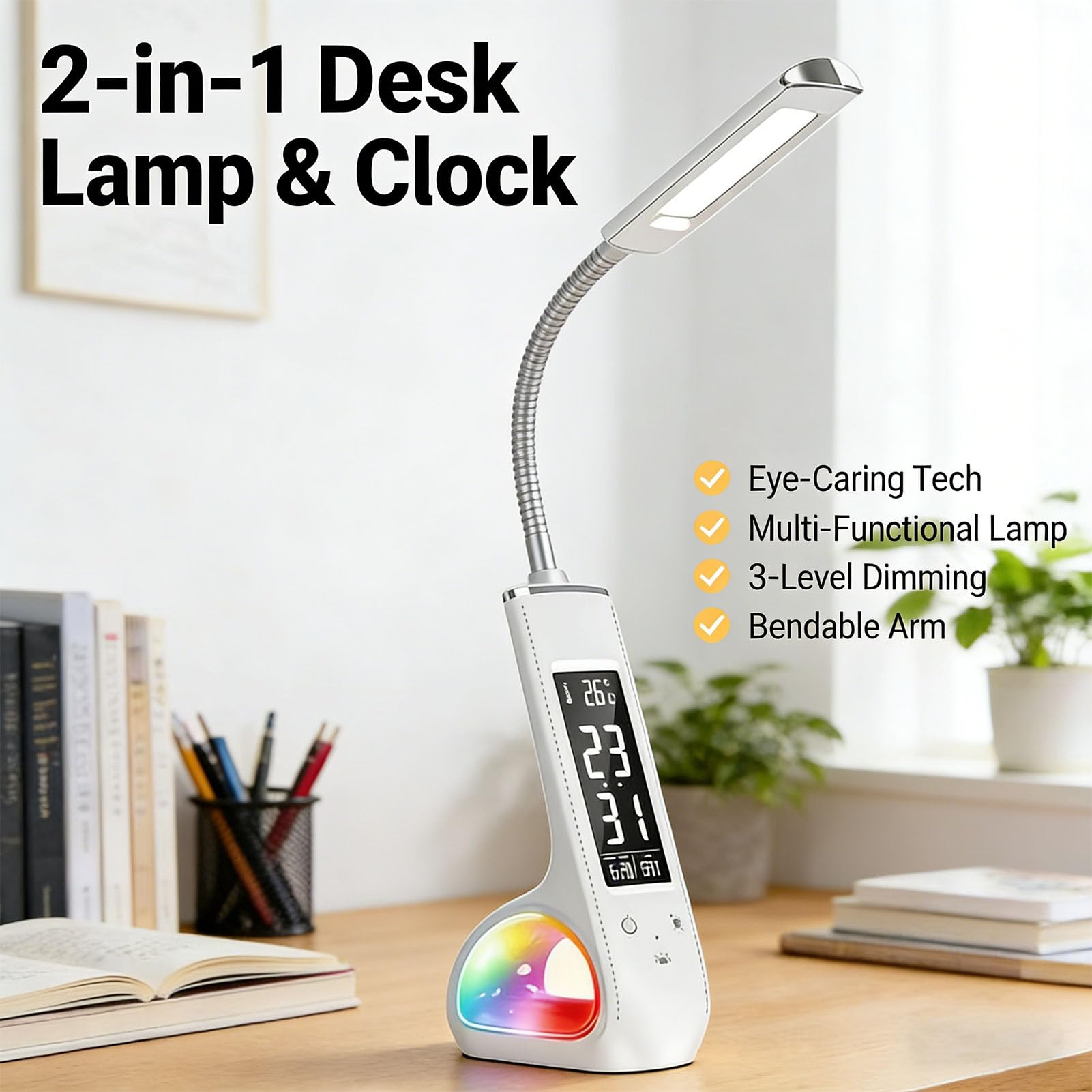 Naroote Lampada da Scrivania a LED, Lampada da Scrivania Pieghevole e Ricaricabile con 3 Impostazioni di Temperatura del Colore, Regolazione dell'Intensità Luminosa tramite Tocco
