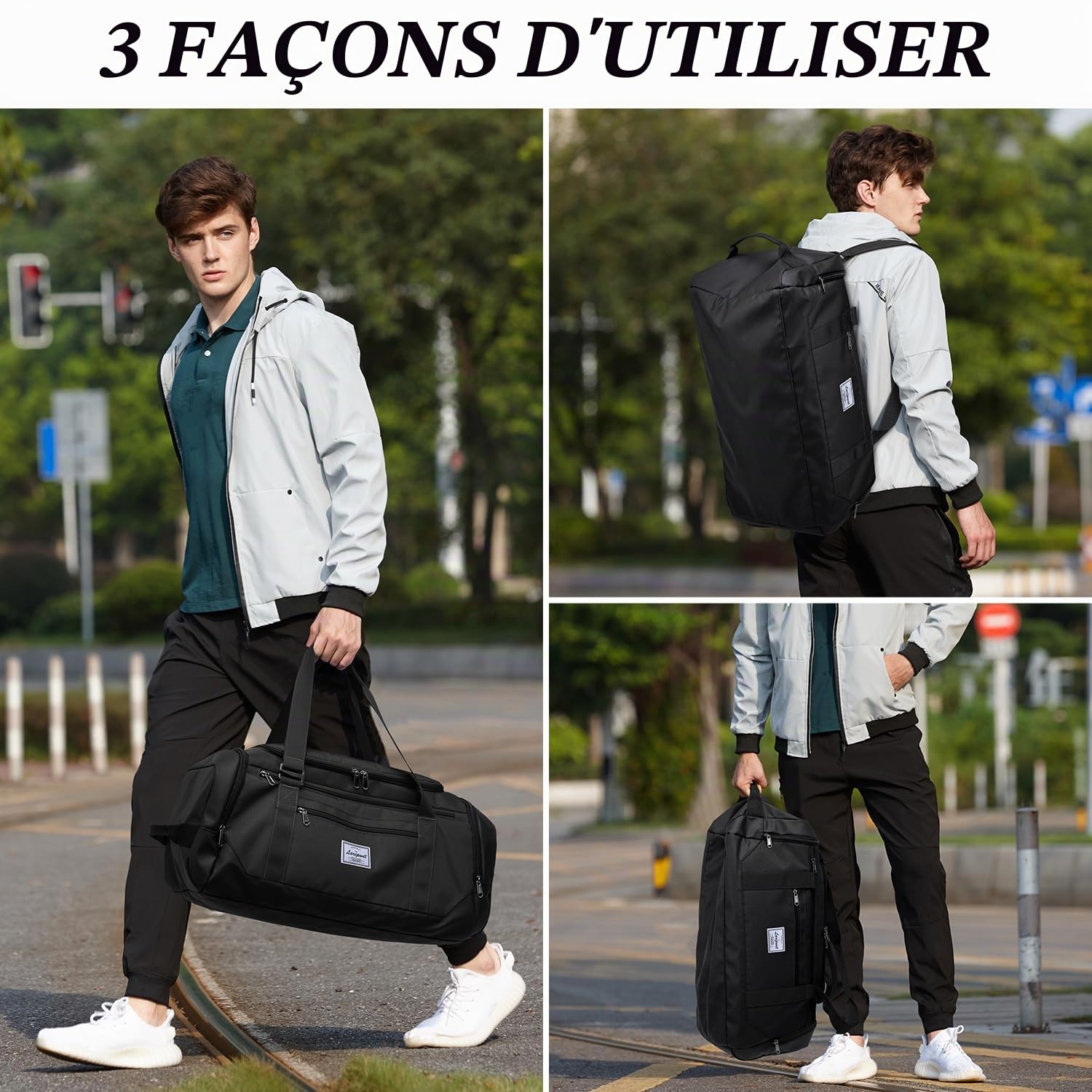 Laripwit Sac de Sport Homme 40L, Sac de Voyage Femme Sac Weekend Multifonctionnel Sac de Nuit avec Compartiment de Chaussures et Poche Humide, Sac Voyage pour Camping Randonnée, Noir