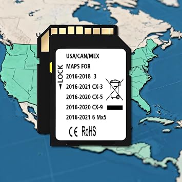 Latest Navigation SD Card Memory,Compatible with: (2016-21)-Cx3. (2016-20)-Cx5. (2016-20)-Cx9. (2016-22)-Mx5. (2016-18)-3. (2016-22)-6, Can/Mex/USA Maps