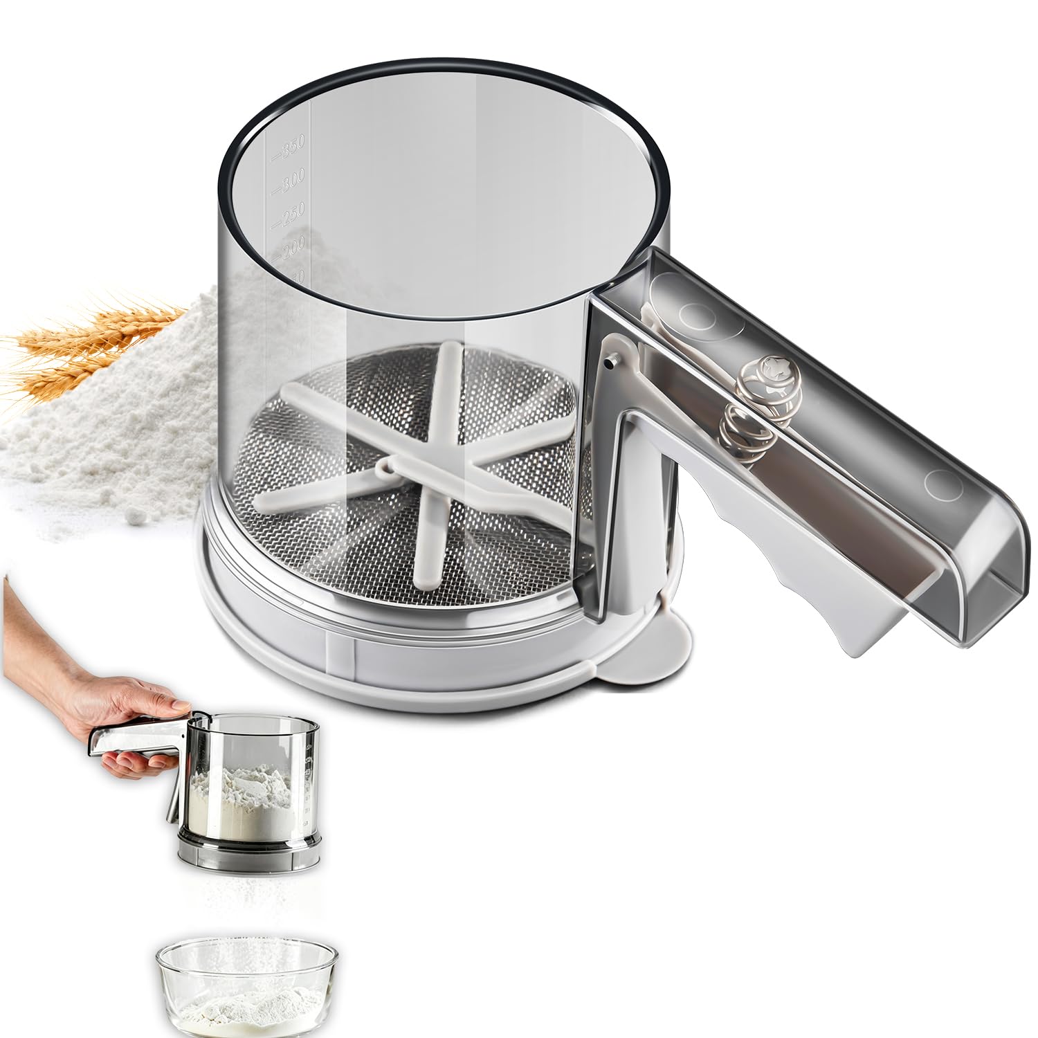 ‌3 Cup Flour Sifter, Sifter for Baking Sifter Handheld Baking Sieve Food-Grade Double-Filter Stainless Steel Flour Sifter Non-Rust Sifter used for Rapid Screening of Flour Apricot Flour Sugar Powder