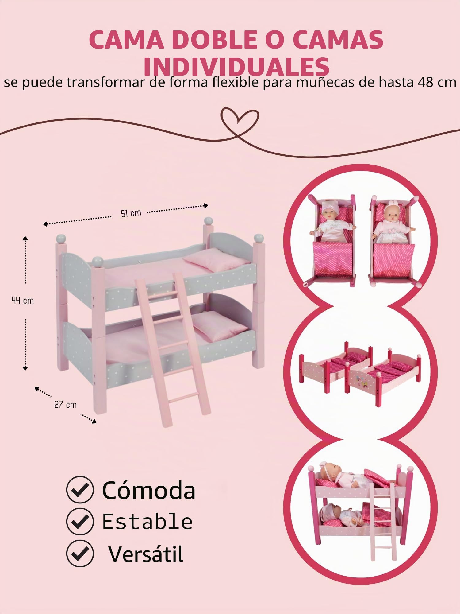Bayer Chic 2000 513 91 Litera para muñecas de 3 años a 8 años, Gris, Puntos Grey, pequeña