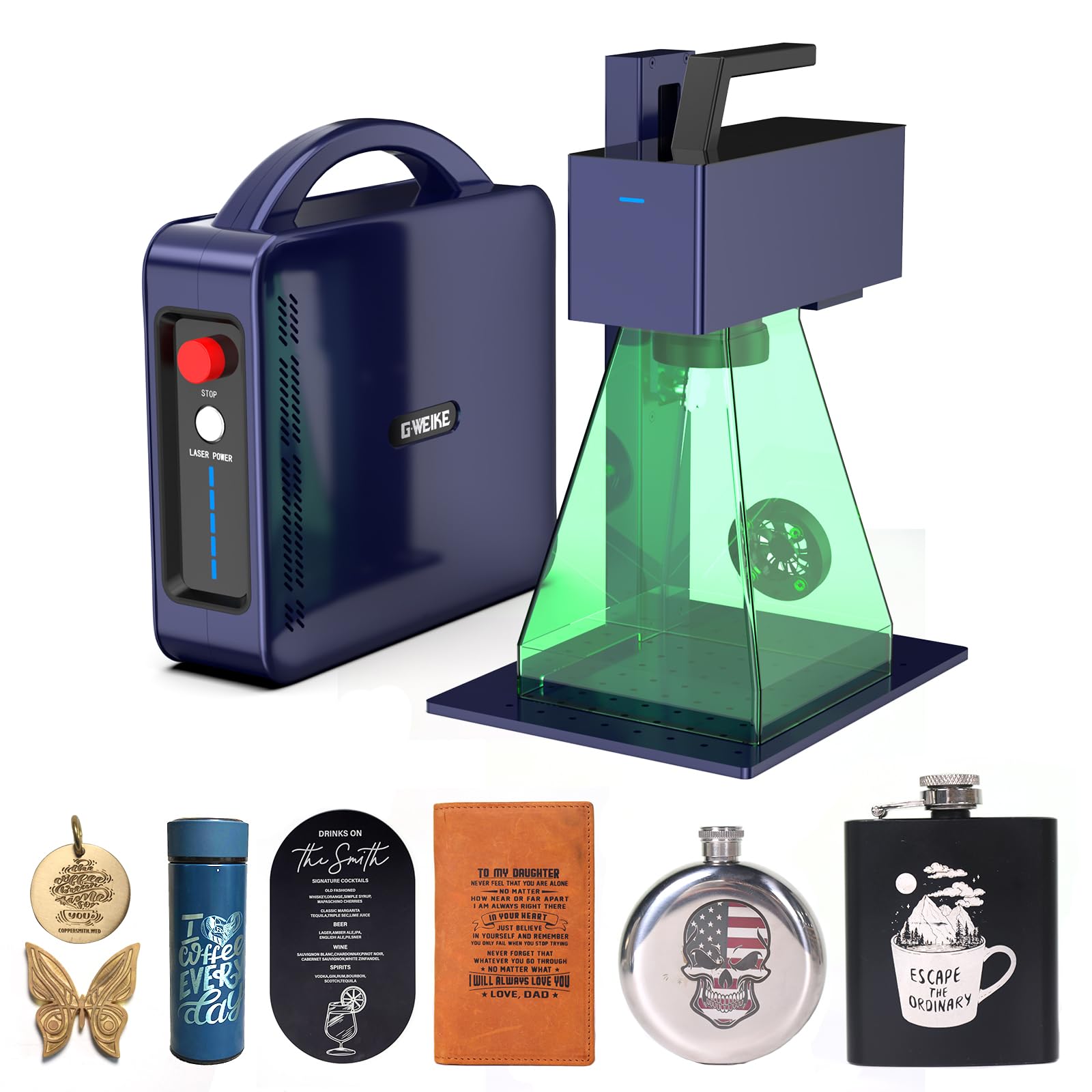GWEIKE G2 Pro Graveur Laser à Fibre 30W avec Gravure 3D & en Profondeur, Machine de Gravure Laser Rapide 15000 mm/s, Surface de Travail 150×150 mm, Graveur Portable pour Bijoux, Métal, Cuir