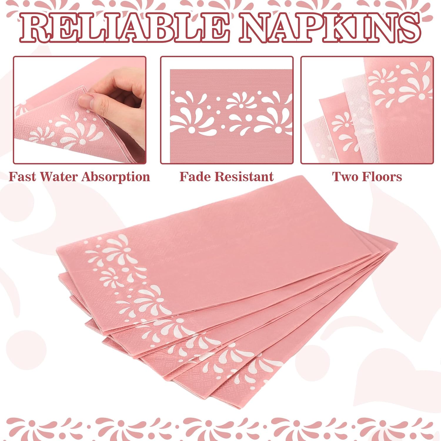 Janlaugh 200 Pack Cielito Lindo Party Paper Napkins Mexican Barro Disposable Hand Napkins Mexican Fiesta Paper Hand Towel for Cinco De Mayo Wedding Birthday Party Decorations (Pink,Modern Style)