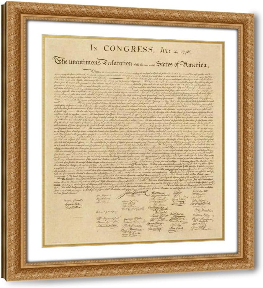 ArtDirect U.S. Declaration of Independence - Decorative Sepia Custom Framed Art Print Giclee Print or Canvas Options with Various Sizes and Customization by US Government