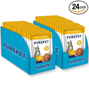 PUREPET All Life Stages Wet Cat Food, Real Tuna and Chicken Liver in Gravy, 24 Pouches (24 x 70g)