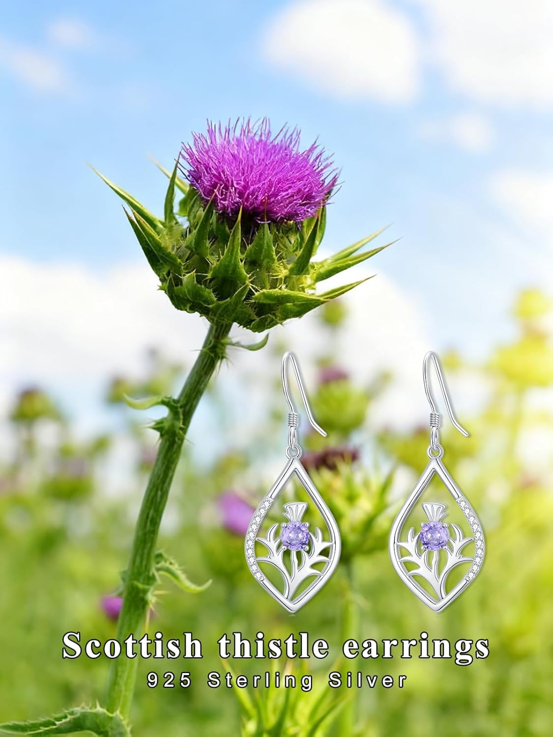 Dorunmo 925 Sterling Silver Flower Earrings, Scottish Thistle/Tulip/Hibiscus/Poppy/Daffodil Dangle Earrings, Birth Flower Floral Jewelry, Valentine's Day Gift for Her Mom