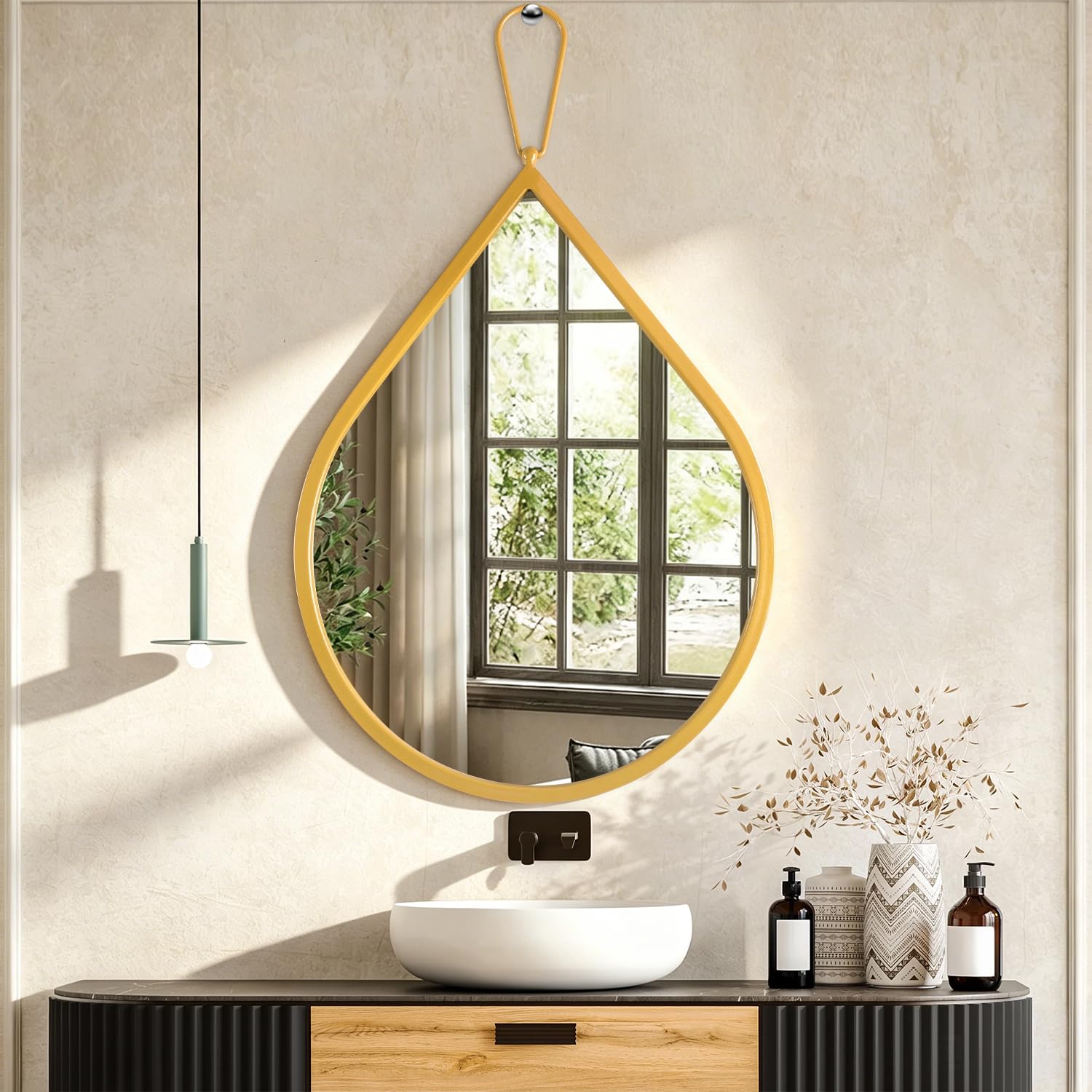 FEUFOAM Gold Wall Mirror Decor Modern Mirrors for Wall Thicken Metal Framed Bathroom Mirrors for Over Sink 65 x 45 cm Vanity Mirror for Living Room Bedroom Dress Room Entryway