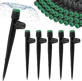 50PCS 1/4” Drip Irrigation Drippers with Lock, Kalolary Drip Irrigation Emitters for 4/7mm Tube, Adjustable 360 Degree Vortex Water Flow Sprayer Micro Spray Drip System Parts for Lawn Yard Pot (Green)