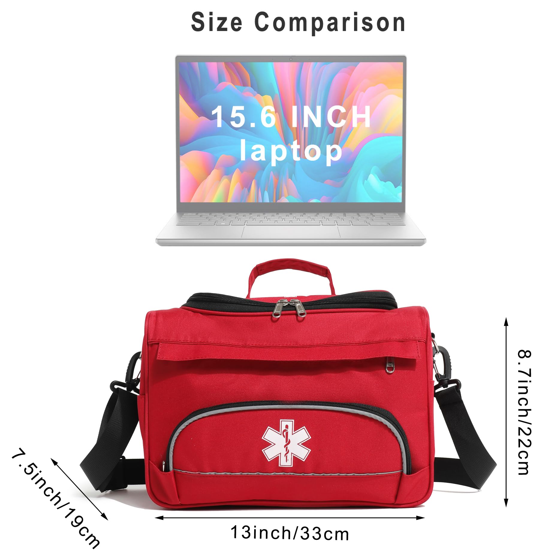 Empty Red First Responder Bag On Call Trauma Bag EMT First Aid Carrier for Paramedics and Emergency Medical Supplies Kit (Red)
