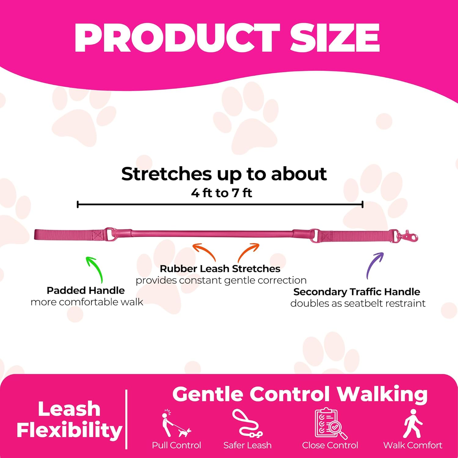 WACKYwalk’r Longest No Pull Dog Leash – WUNDERleash Premium Stretch Leash Reduces Pulling, Shock Absorbing Comfort, Tangle-Free Design Perfect for Large & Strong Dogs Pink Large: up to 150 lbs.