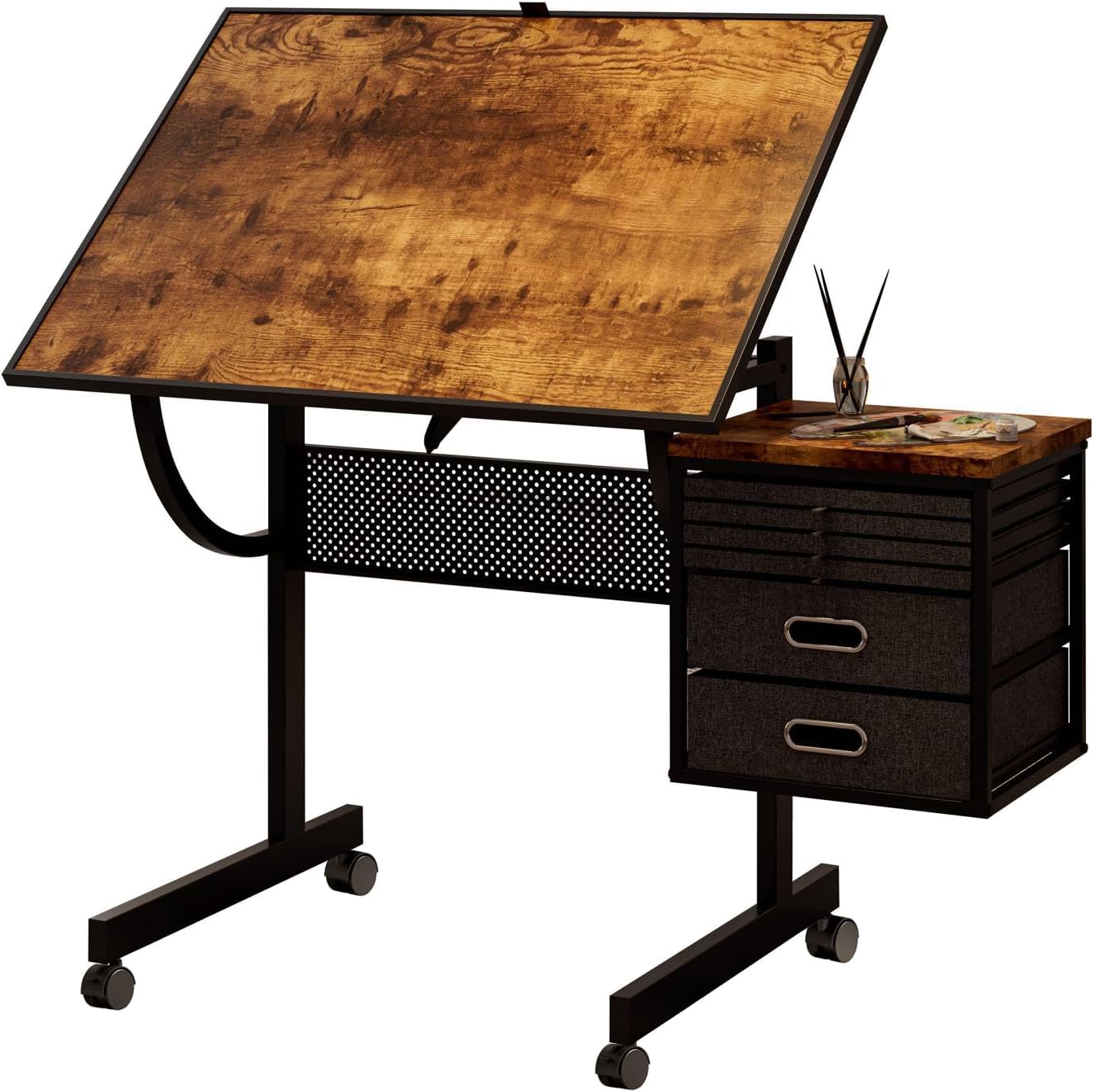 1500 Piece Jigsaw Puzzle Table with 4 Trays & 2 Drawers, Adjustable Angle (0-75°) Puzzle Board with 4 Rolling Wheels, Black Melamine Wooden Cover, Portable Storage Puzzle Desk for Adults