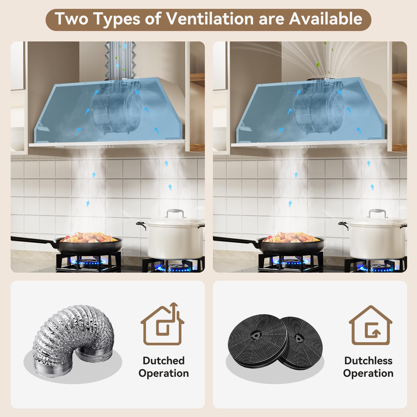 Built-in/Insert Range Hood 30 inch, 600 CFM 3 Speed Vent Hood, Ducted/Ductless Convertible, Stainless Steel Kitchen Exhaust Fan Hood with Bright LED Light, Baffle Filters and Charcoal Filters - 4