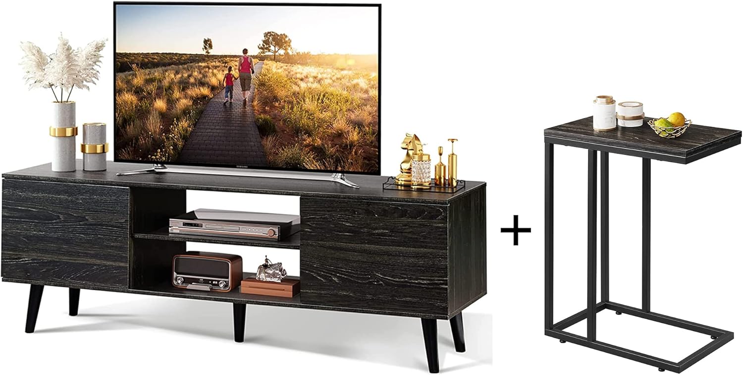 WLIVE TV Stand and End Table Set, Charcoal Black Home