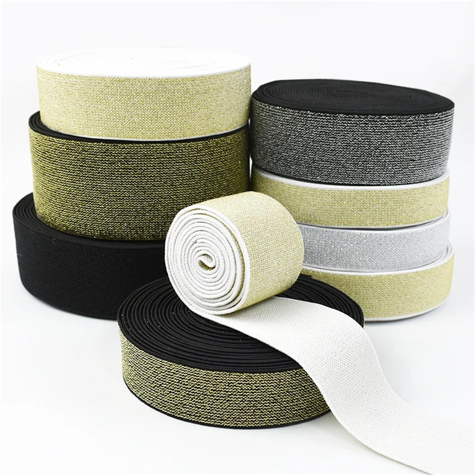 Cucire Gli Elastici 5/10M 10-50mm Fascia Elastica Glitterata for Cucire Elastici for Indumenti, Pantaloni, Cinture, Nastri, Accessori Fai da Te(WhiteSilver,10Meters,30mm)