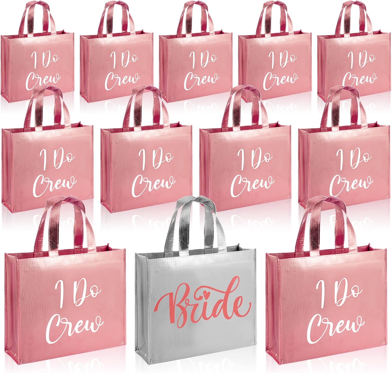 Cindeer 12 Pcs Bridesmaid Bags Holographic Bachelorette Gift Bags Glossy(Silver, Rose Gold,I Do Crew)