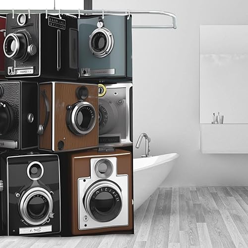 Miniatura 6 de Retro Cool Camera Collection - Cortina de ducha resistente y gruesa con 12 ganchos, moderna, de granja, impermeable, ligera, para decoración de
