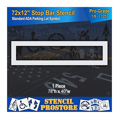 Plantillas de pavimento - 72 pulgadas - Plantilla de barra de parada para intersecciones de carretera - 72 x 12 pulgadas x 18 pulgadas (128 mil) -