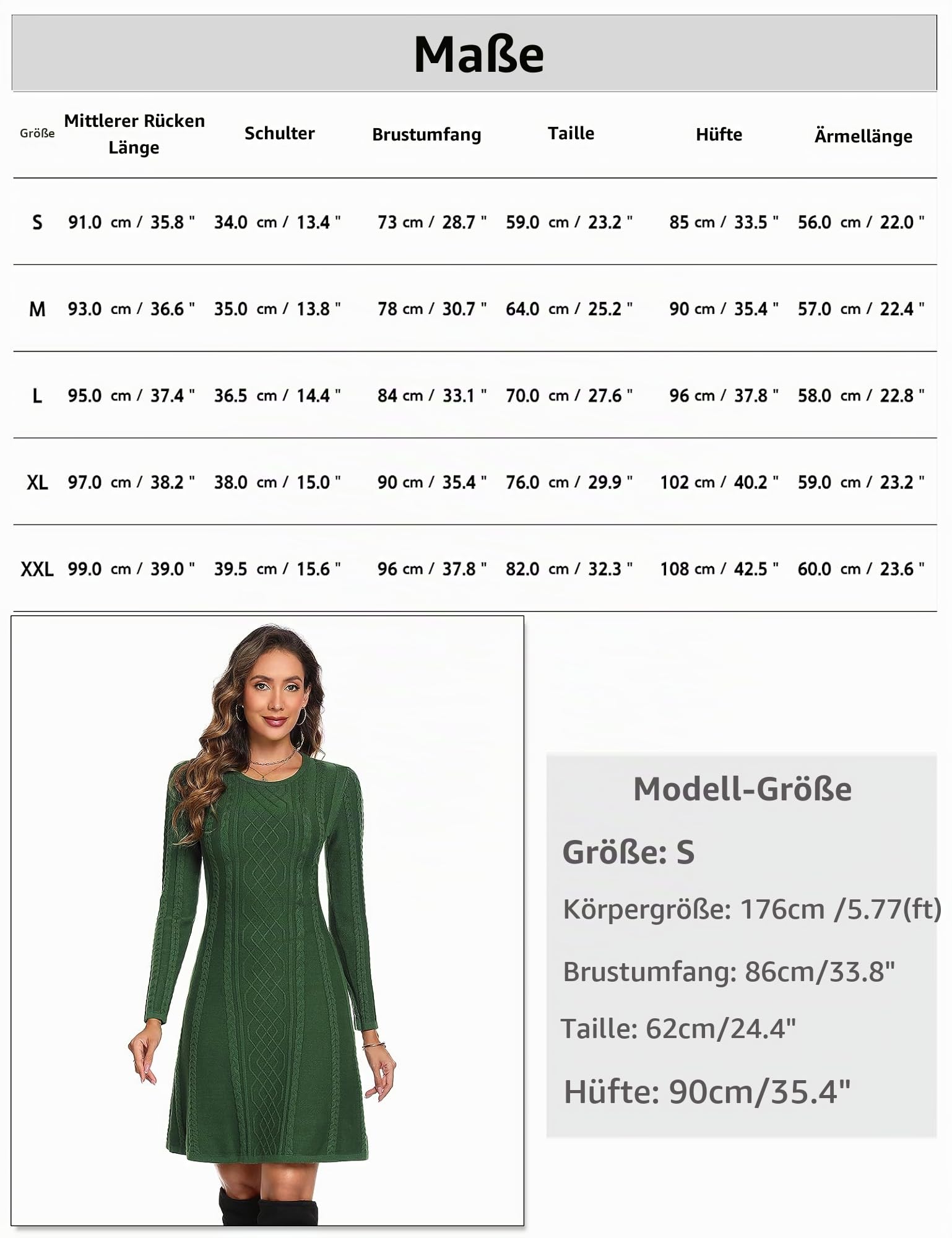 Aottori Strickkleid Damen Langarm mit V-Ausschnitt für Büro Und Freizeit