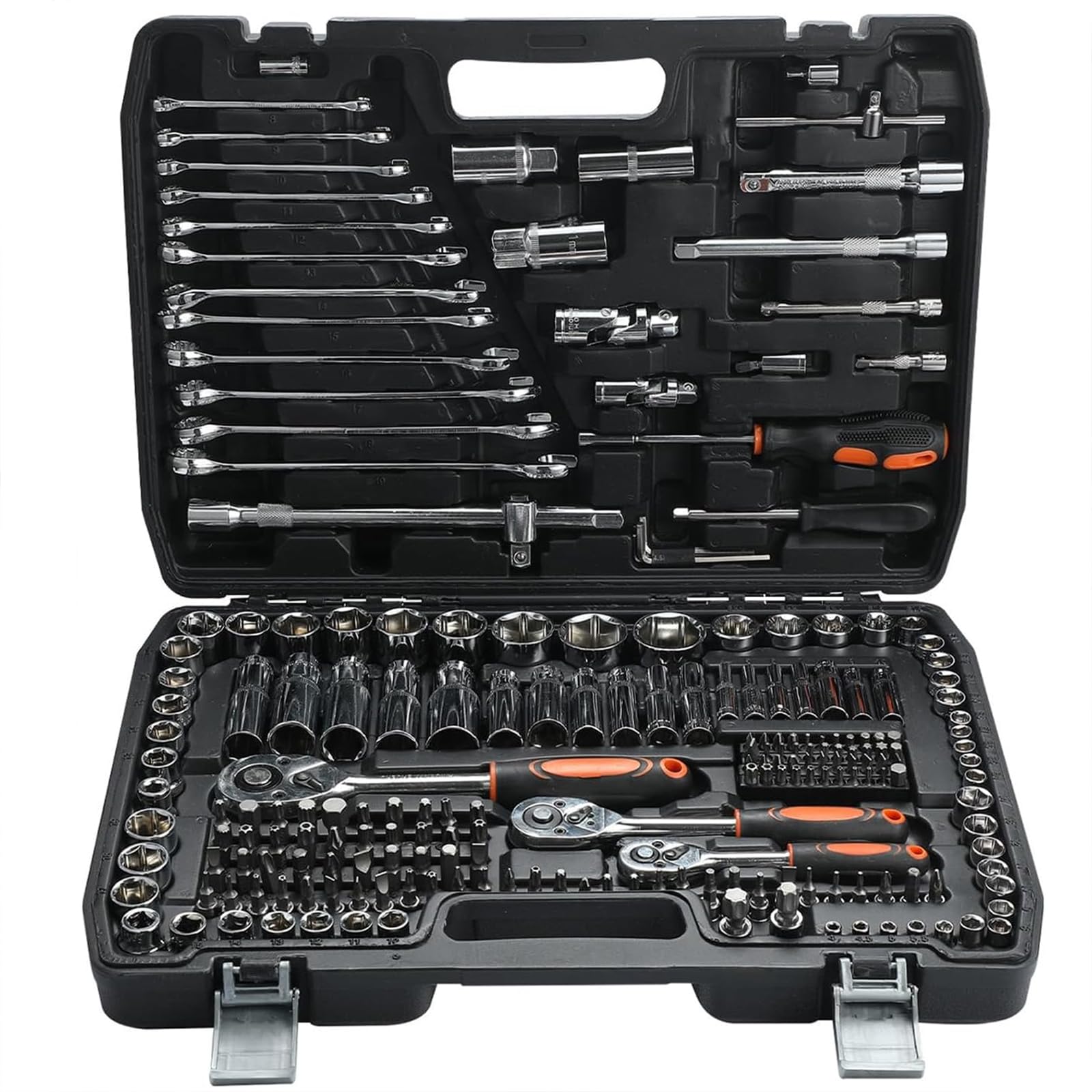 216 Piece 1/4" 3/8" 1/2" Drive Socket Set, DIY Tools with Bits, Ratchet Wrench, Case - Quick Release - CR-V - Socket Spanner Mechanic Tool Set for Household, Car Repair