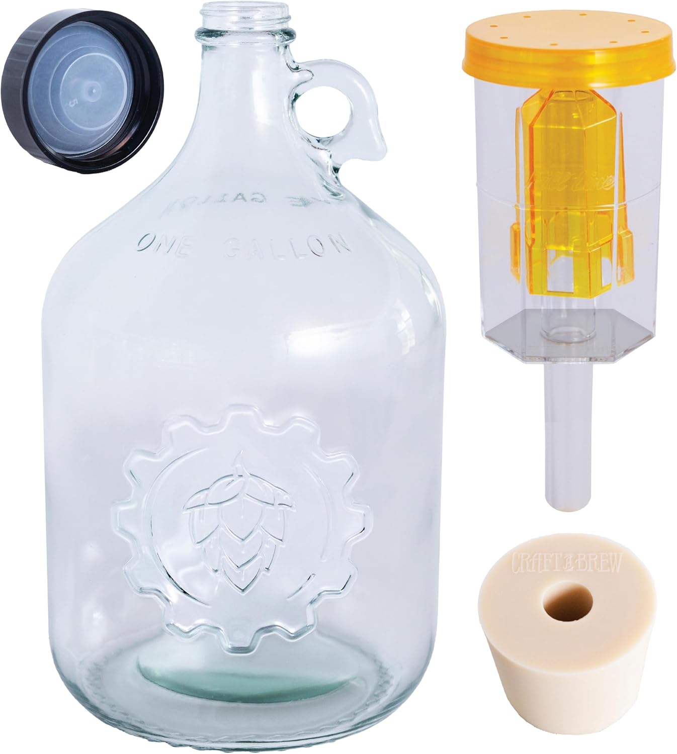 Craft A Brew - 1 Gallon Beer Brewing Jug - With Cap, Rubber Stopper & 3-Piece Airlock - For At-Home Beer Brewing - Increase Output - Extra Fermenting Supplies - Ideal for 1 Gallon Batches