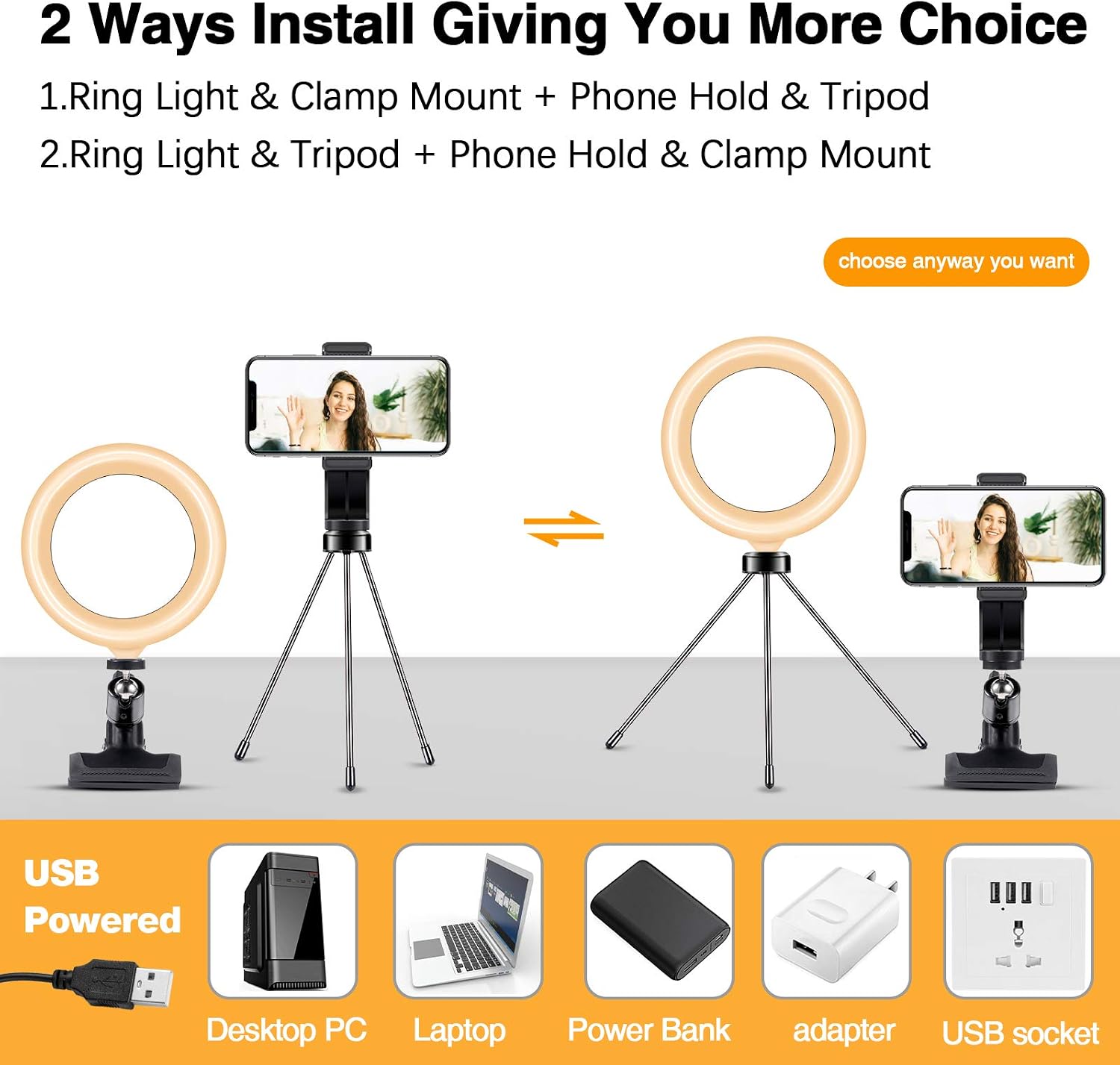 Mastten Ring Light for Laptop Phone, 6" Mini Ring Light with Clip Clamp Mount, Video Conference Lighting with Bluetooth Remote/Phone Holder/Tripod, for Zoom Meetings, Makeup, YouTube, TIK Tok, Vlogs