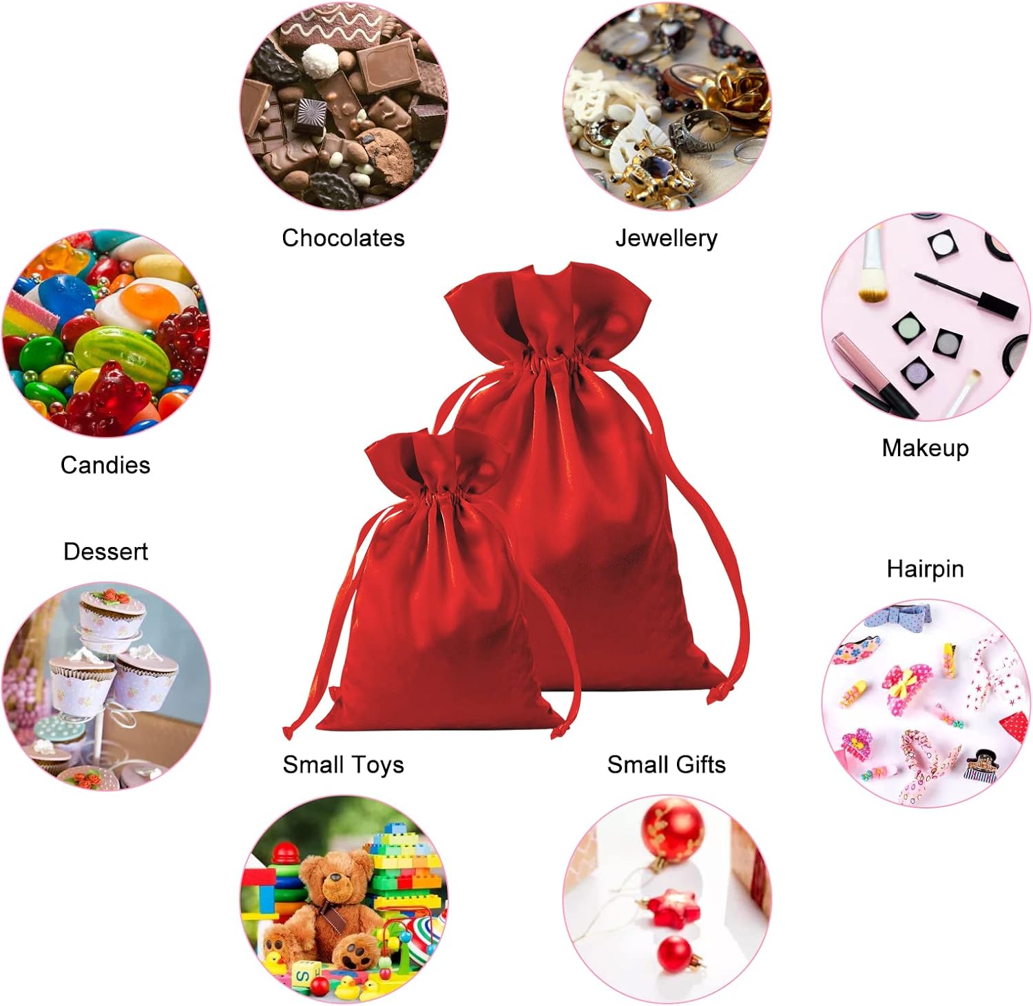 30pcs Satin Gift Bags Red Drawstring Bag,Gift Pouches For Christmas,Wedding Favor Bags,Small Jewellery Pouch 5X7 Inch - Image 4
