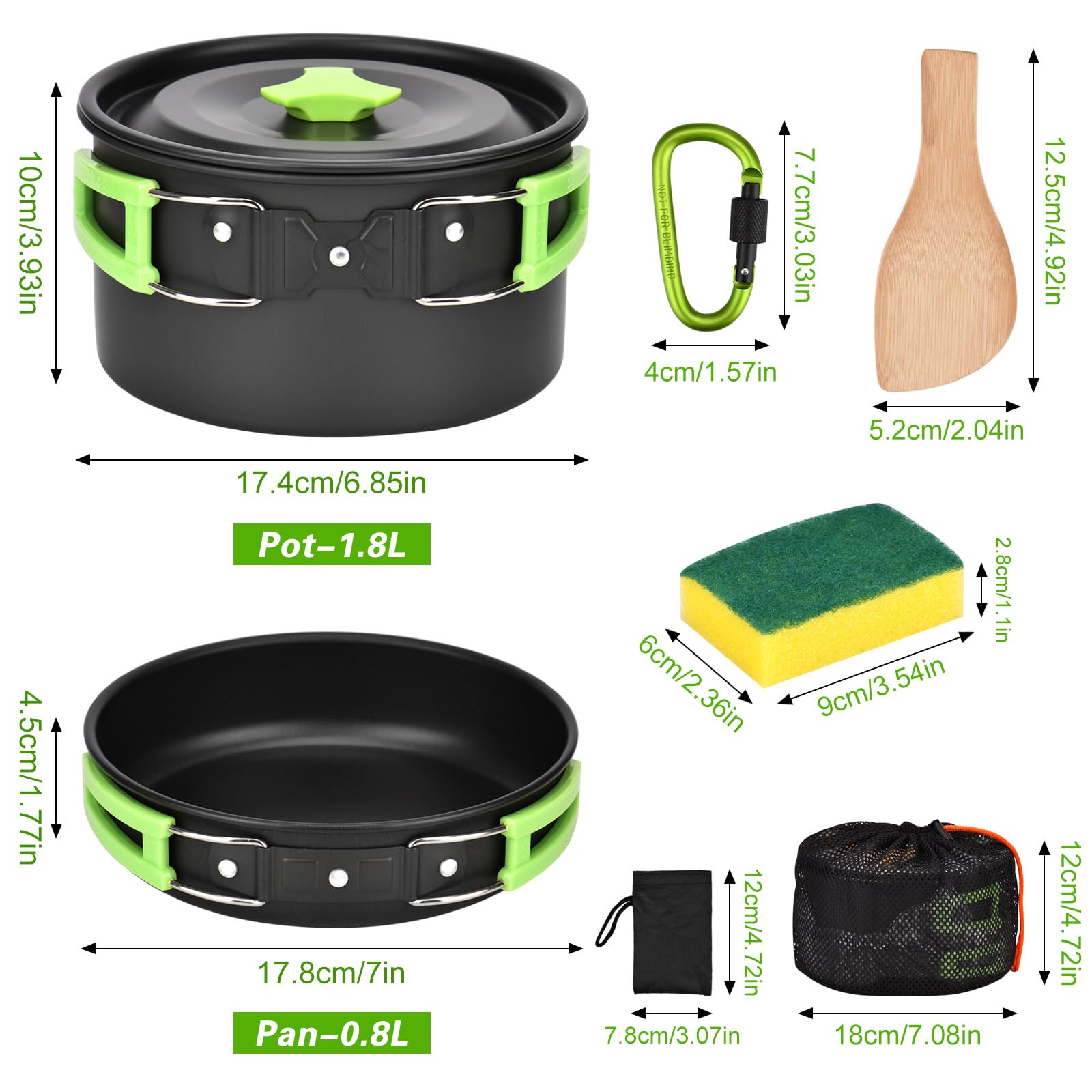 Juego de vajilla de camping, 17 piezas, juego de cocina para exteriores, para mochilero, senderismo, senderismo, picnic, pesca, montañismo (2 a 3 personas)