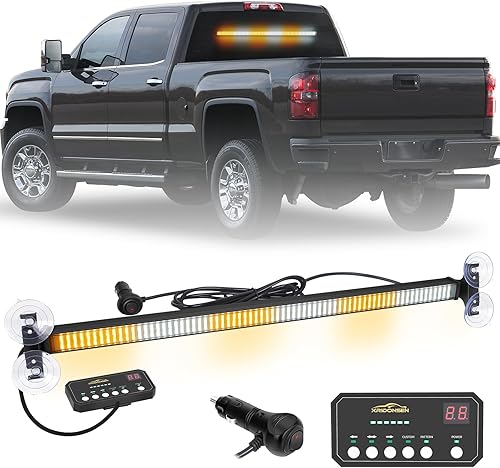 XRIDONSEN Barra de luz estroboscópica LED de 27 pulgadas, color blanco ámbar, advertencia de emergencia, luces intermitentes de seguridad para