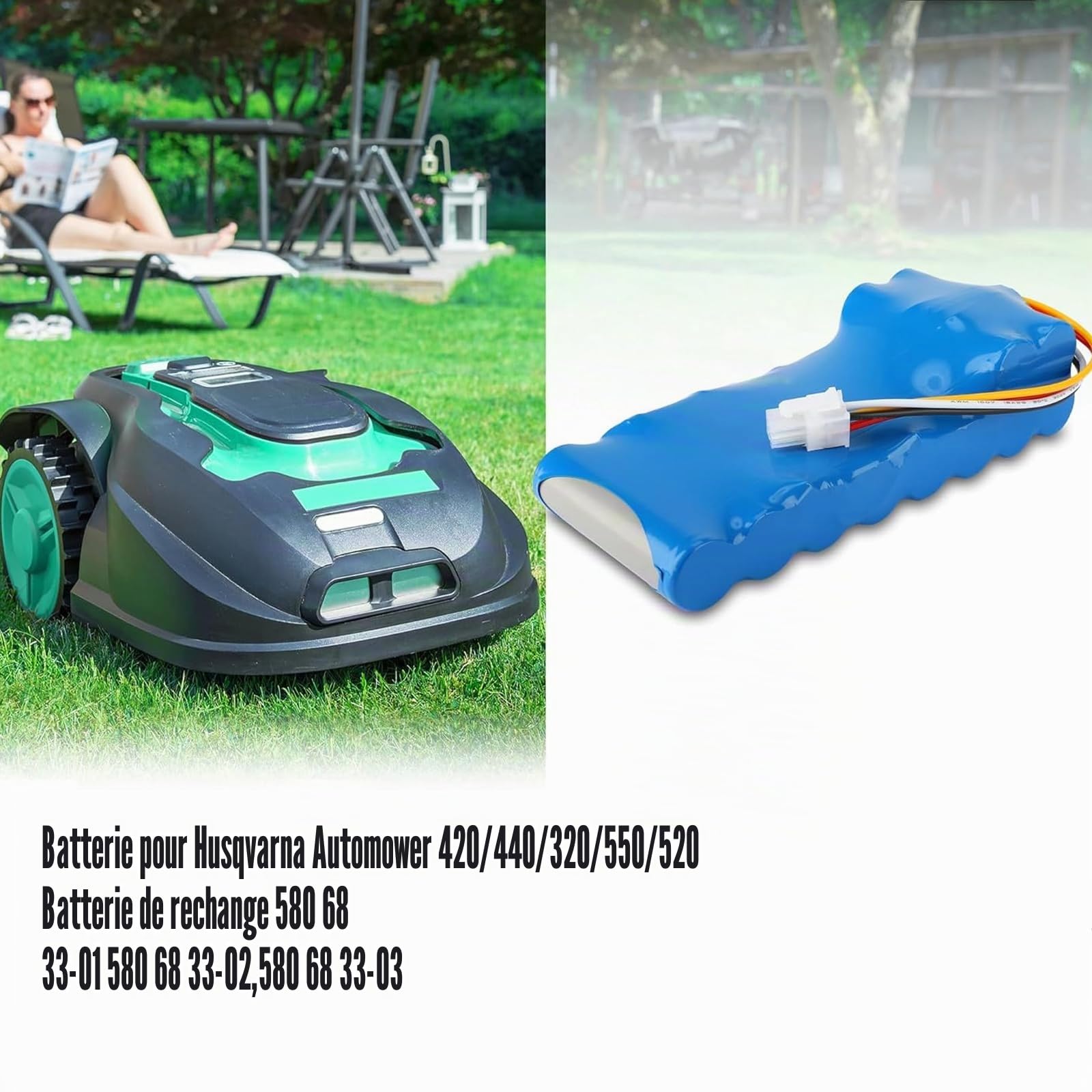 Batterie de rechange 5200 mAh compatible Husqvarna Autmower 430X,Autmower 550,320,Automower 330X,Automower 420,Automower 430,Automower 440,Automower 520,Automower 550,580 68 33-01,588