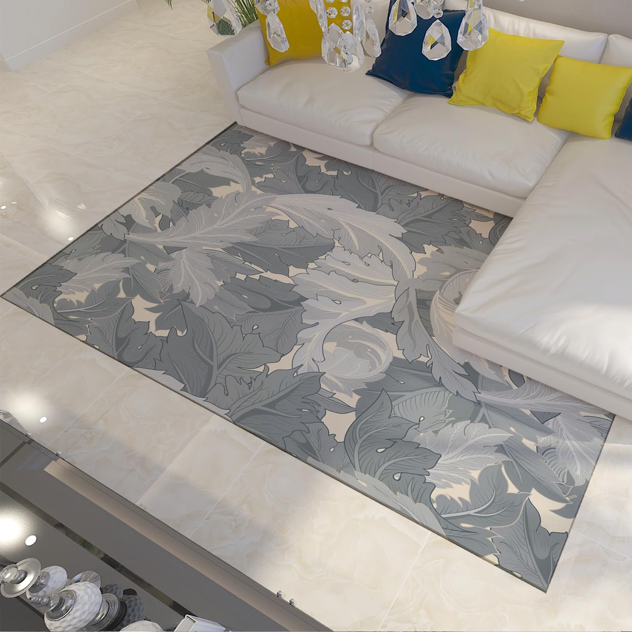 Tapis gris salon jungle tropicale 140x200cm lavable et antidérapant pour chambre