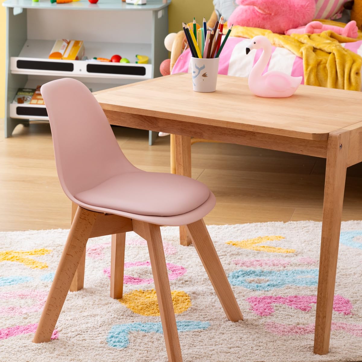 Atmosphera Interior Designer - Silla Infantil Baya Rosa - Plástico y Haya - Comedor, Dormitorio, Oficina, Sala de Estar - Cómodo cojín Integrado
