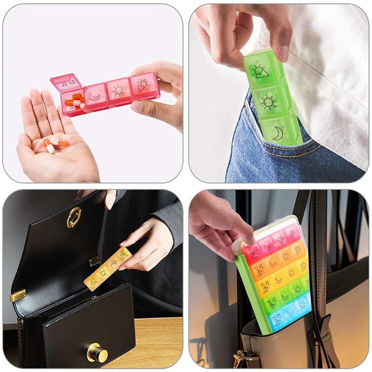 Pilulier hebdomadaire 7 jours 4 fois par jour, pilulier portable de voyage, conteneurs de rangement hermétiques pour médicaments, vitamines, huile de poisson et compléments, ouverture facile