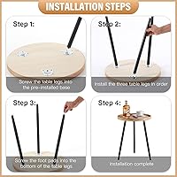 Vista 5 de LITA Mesa auxiliar redonda de escritorio de troncos, bandeja de madera para interiores y exteriores, mesa de noche con soporte de metal para sala