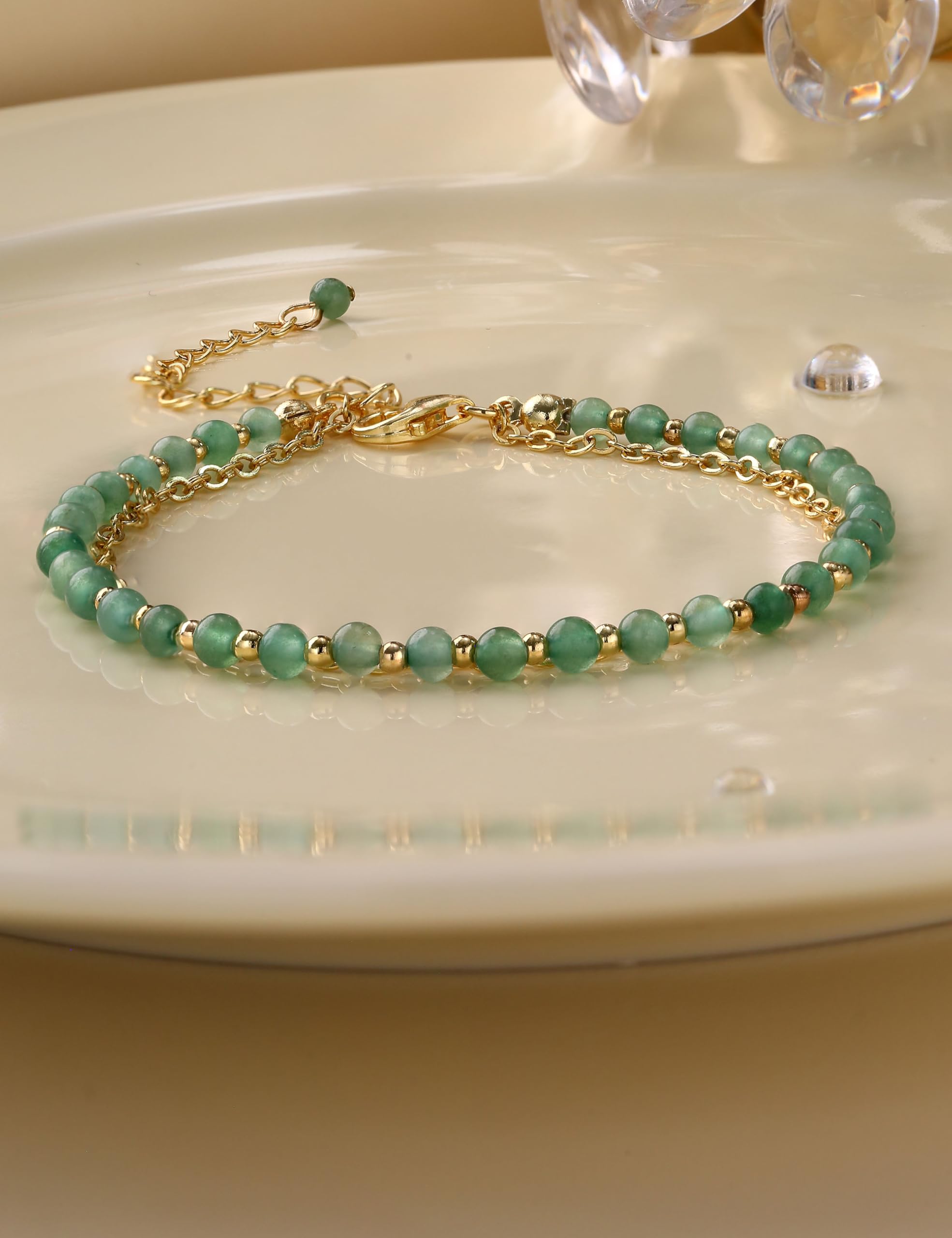 YCTTKDD Pulseras de cuentas para mujeres y niñas, pulsera con cierre de plata de ley 925, cuentas de piedra natural, pulsera de cristal, pulseras bohemias chapadas en oro ajustables, regalo de joyería