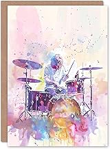 Artery8 Greeting Card Rainbow Modern Watercolour Portrait Drummer Drums Blank For All Him Or Her Art Birthday Card