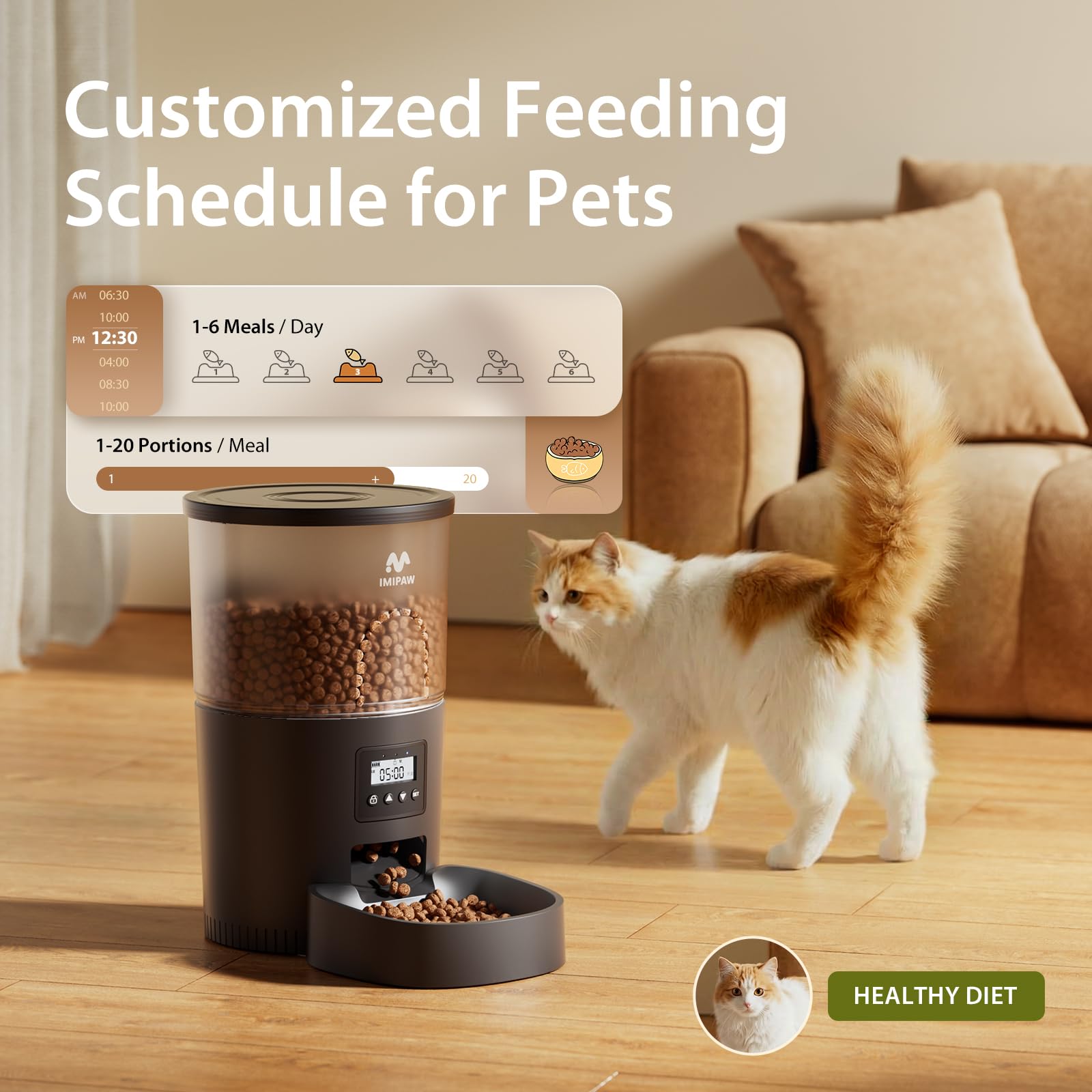 IMIPAW Automatic Cat Feeders, 3L Timed Cat Dry Food Dispenser, Dual Power Supply, Programmable Portion Size, 1-6 Meals Per Day, Auto Pet Feeder for Cats and Small Dogs, with Desiccant Bags - image 2