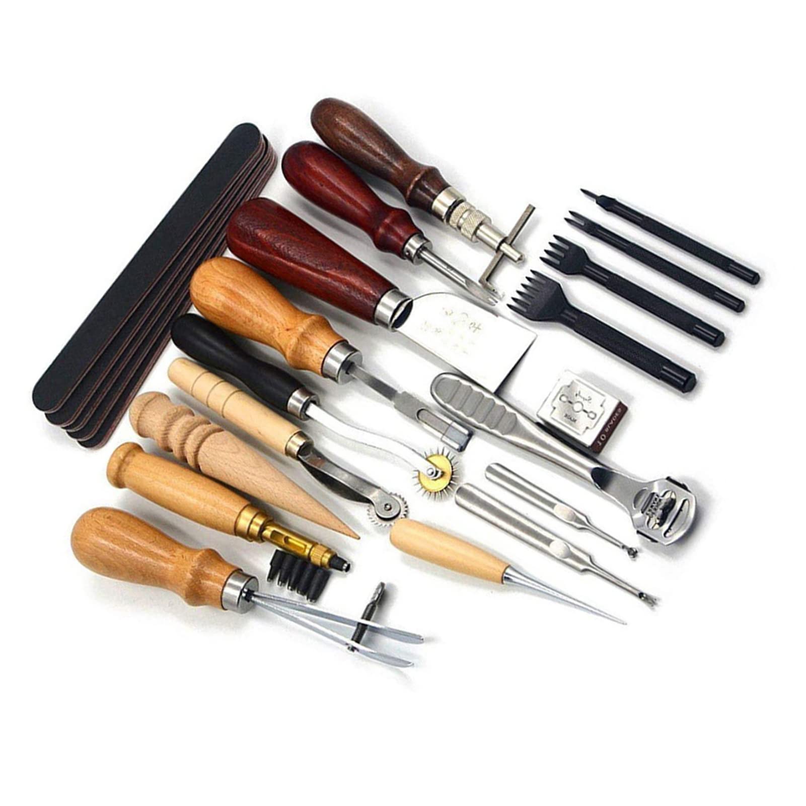 19Pcs Leather Craft Tools, Sewing Kit 19pcsset Punch Tools Leathercraft Stitching Marroquineria Leather Tool Arts & Crafts W Set Kit, Stamping Tool, Lacing Chisel for Hand G