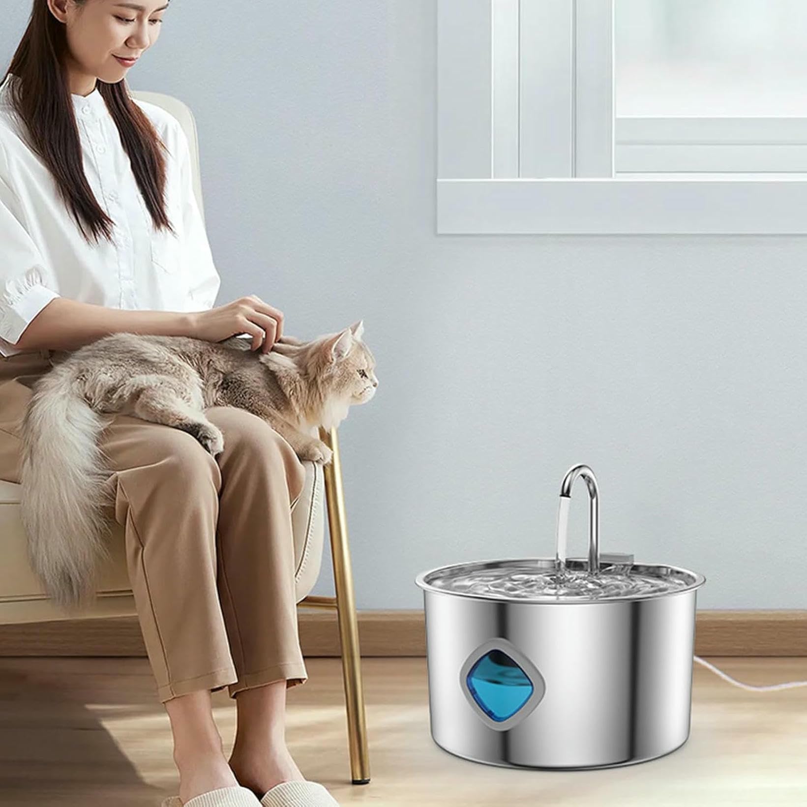 Acciaio Inossidabile con Acqua di Gatto, 3,2 Litri di Bere Gatto di Acqua, Bocchetto in Acciaio Inossidabile Forniture Automatiche per Animali Domestici per Annaffiare