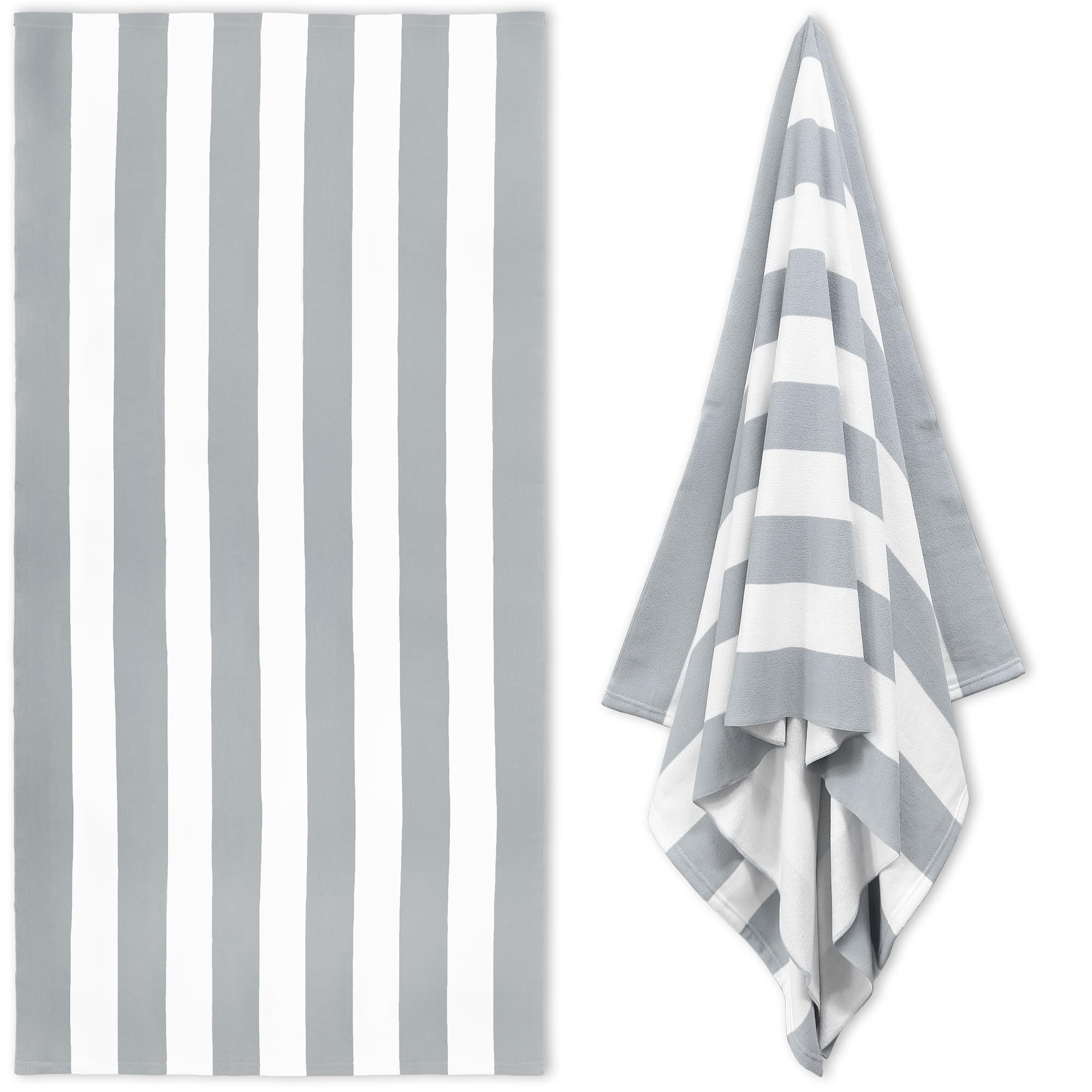 HENBAY Large Oversized Beach Towel - 35 x 70 Inch Microfiber Pool Towel, Grey Striped Quick Dry Cabana Swim Towel